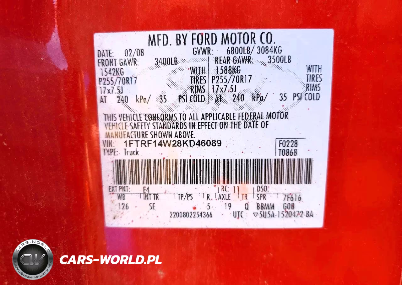 2008 Ford F150 VIN:1FTRF14W28KD46089 - 12