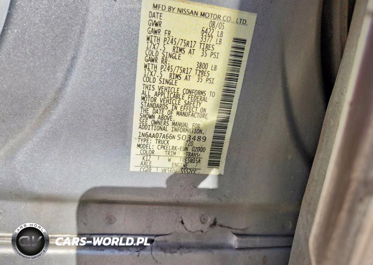 2006 Nissan Titan Xe VIN:1N6AA07A66N503489 - 12