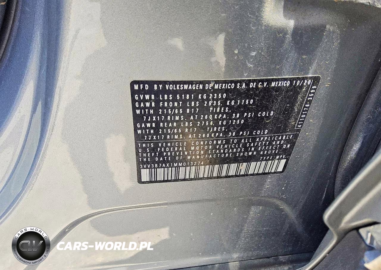 2021 Volkswagen Tiguan Se VIN:3VV3B7AX1MM013274 - 13
