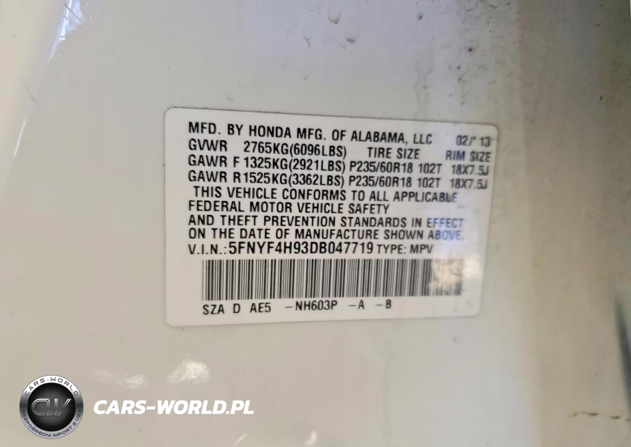 2013 Honda Pilot Touring VIN:5FNYF4H93DB047719 - 13