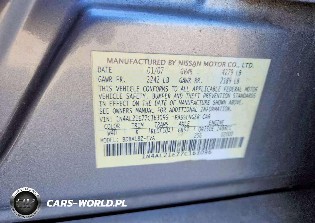 2007 Nissan Altima 2.5 VIN:1N4AL21E77C163096 - 12