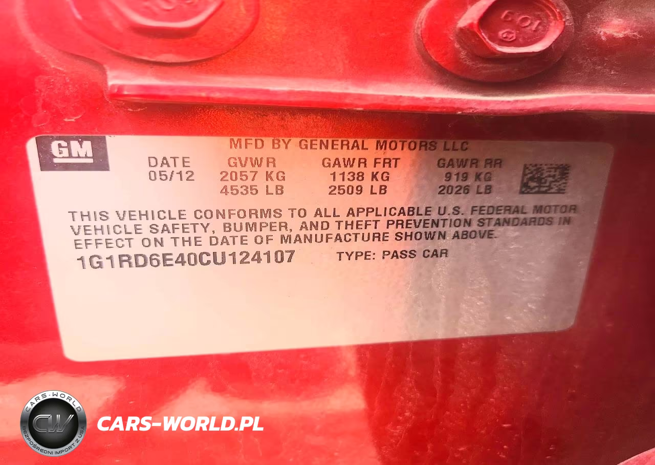 2012 Chevrolet Volt VIN:1G1RD6E40CU124107 - 12