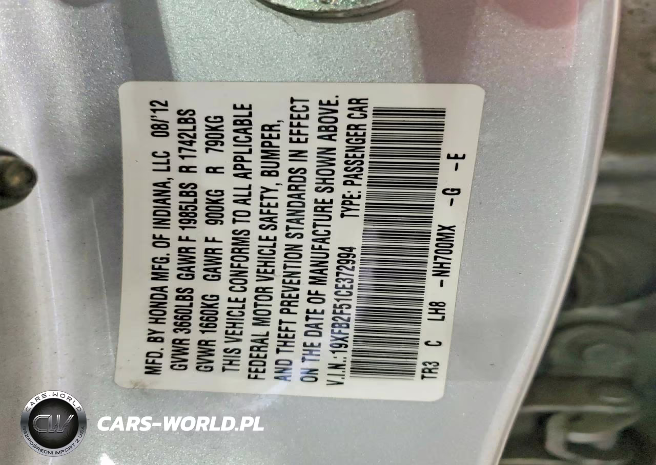 2012 Honda Civic Lx VIN:19XFB2F51CE372994 - 13