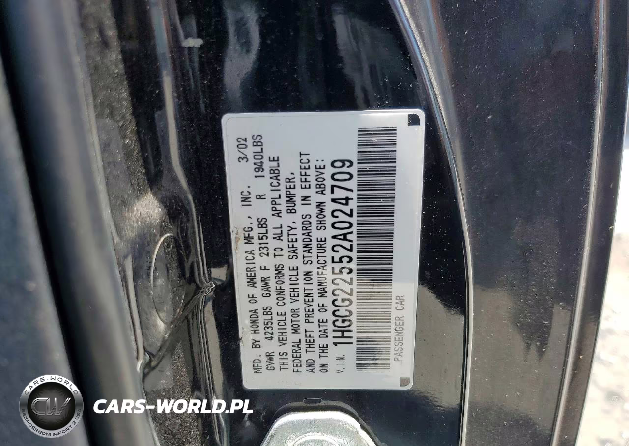 2002 Honda Accord Ex VIN:1HGCG22552A024709 - 13