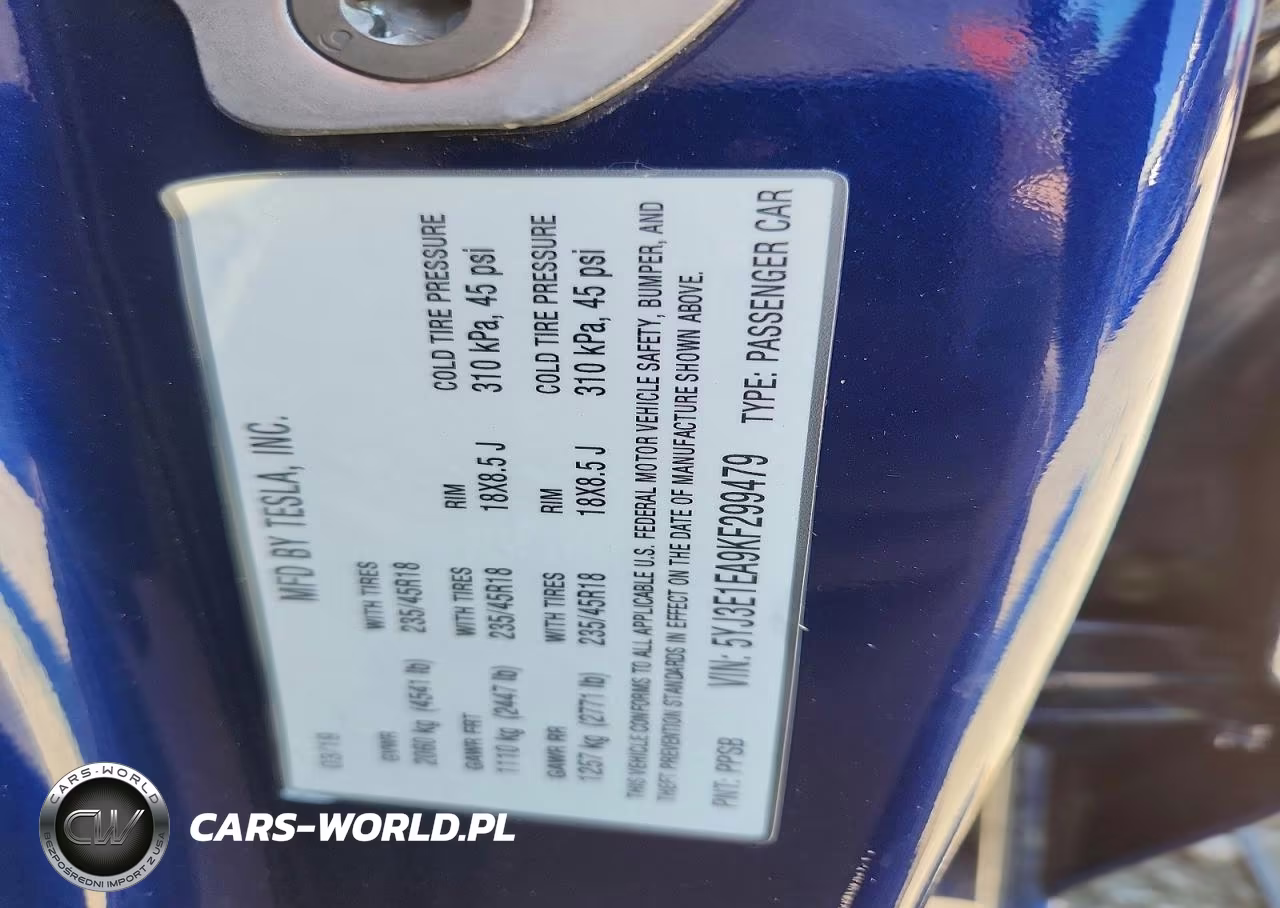2019 Tesla Model 3 VIN:5YJ3E1EA9KF299479 - 12