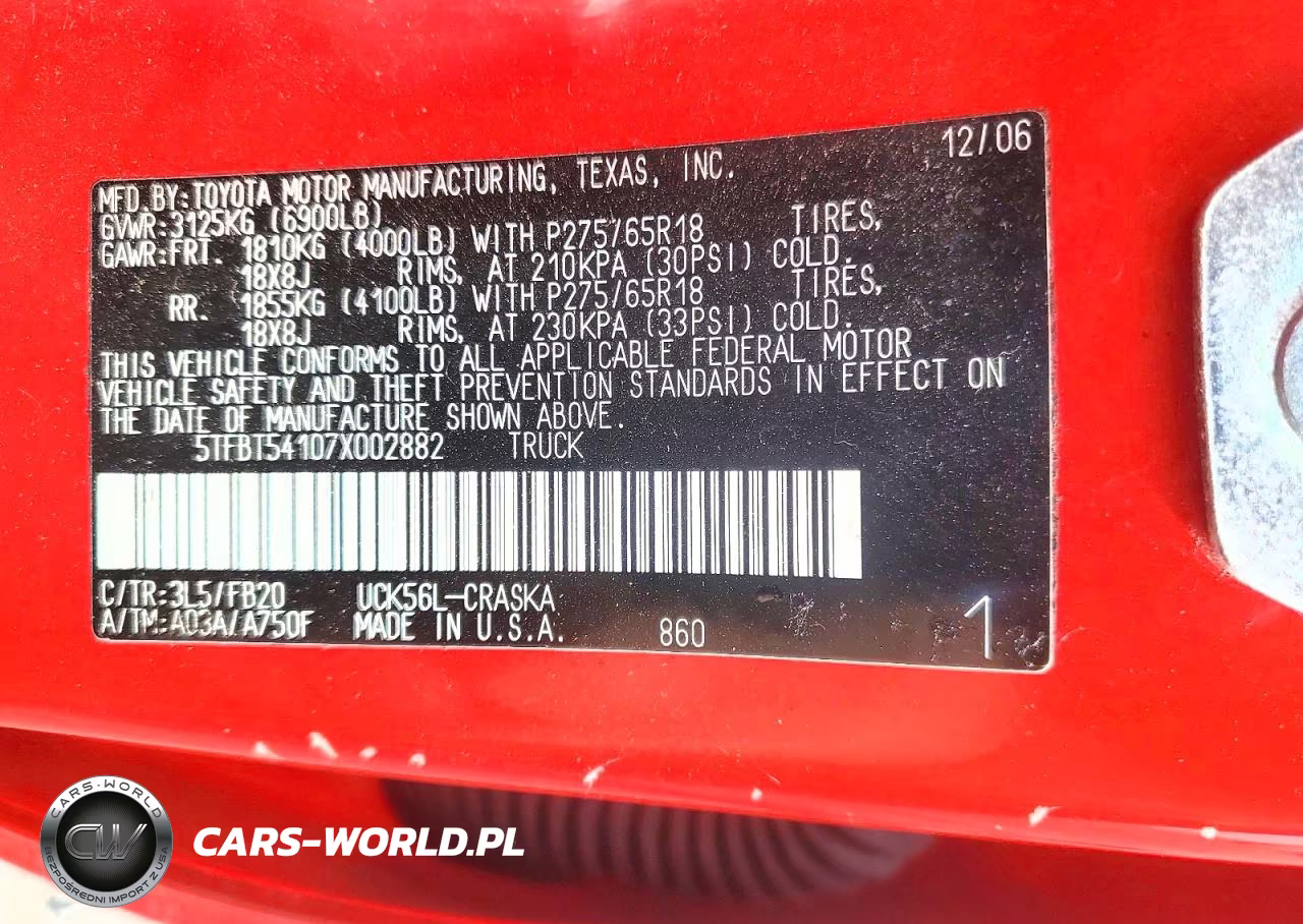 2007 Toyota Tundra Double Cab Sr5 VIN:5TFBT54107X002882 - 12