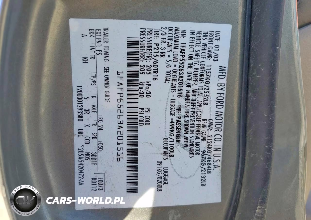 2003 Ford Taurus Ses VIN:1FAFP55263A201516 - 12