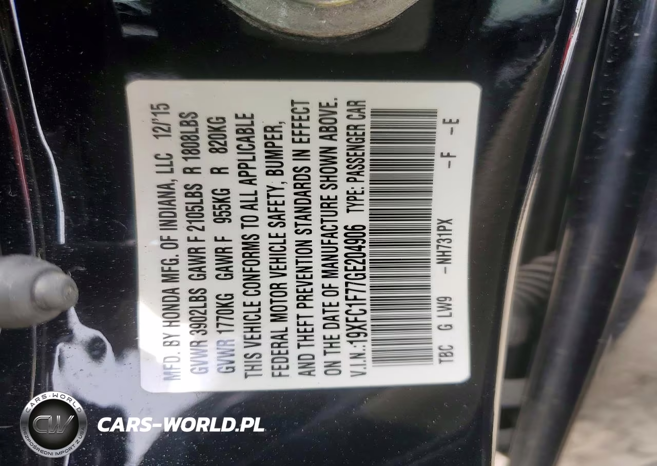 2016 Honda Civic Exl VIN:19XFC1F77GE204906 - 12