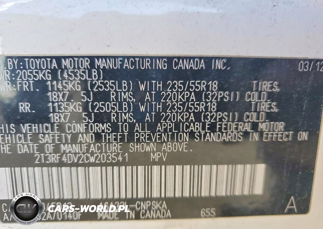2012 Toyota Rav4 Sport VIN:2T3RF4DV2CW203541 - 14