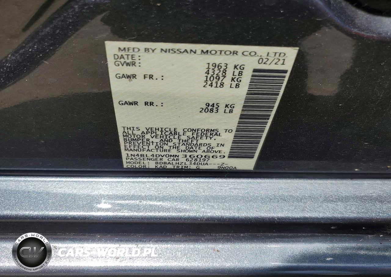 2021 Nissan Altima Sv VIN:1N4BL4DV0MN360669 - 12