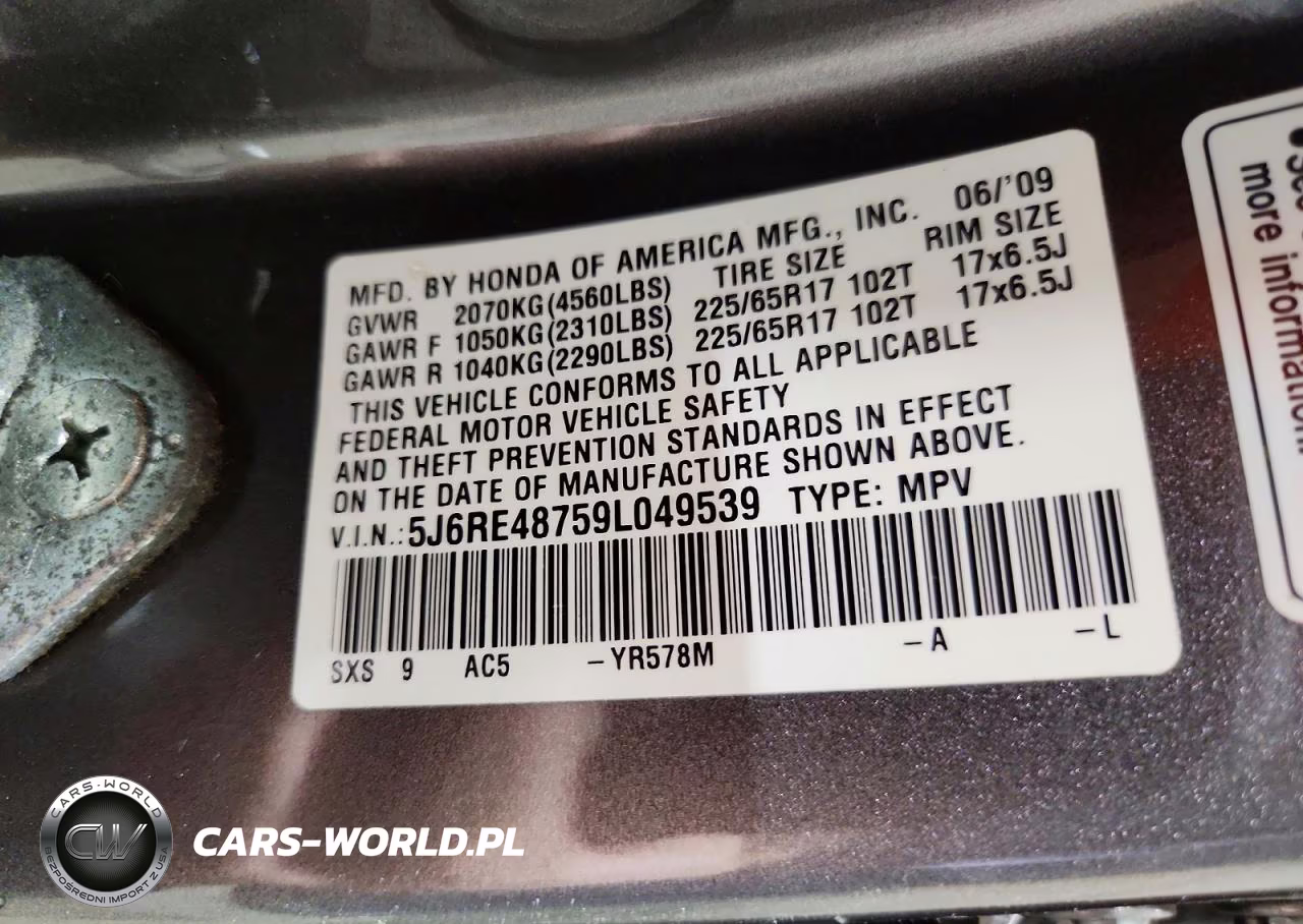 2009 Honda Cr-V Exl VIN:5J6RE48759L049539 - 13