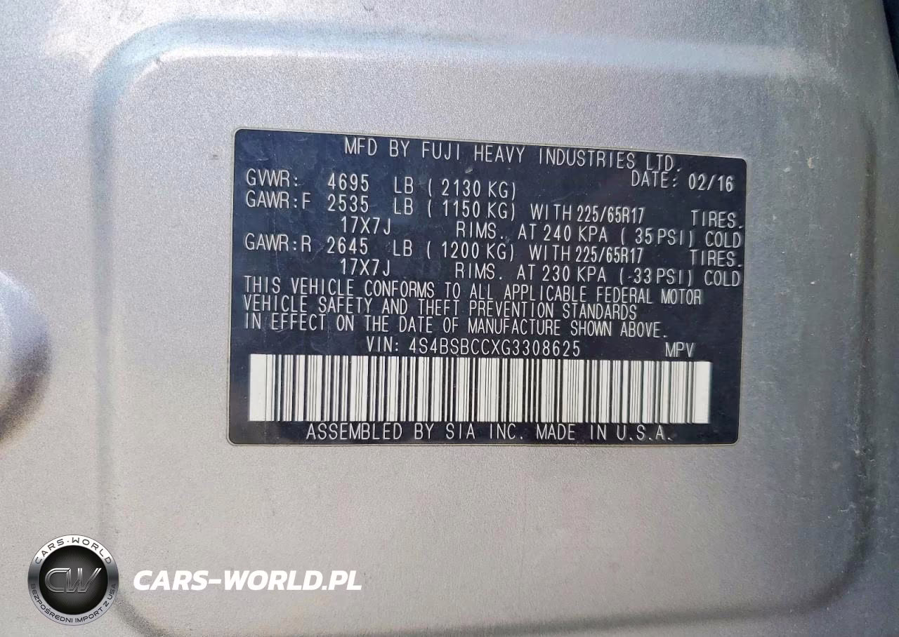 2016 Subaru Outback 2.5I Premium VIN:4S4BSBCCXG3308625 - 12