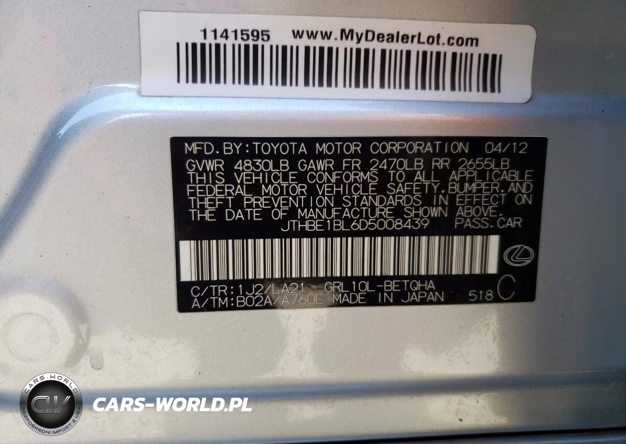 2013 Lexus Gs 350 VIN:JTHBE1BL6D5008439 - 12