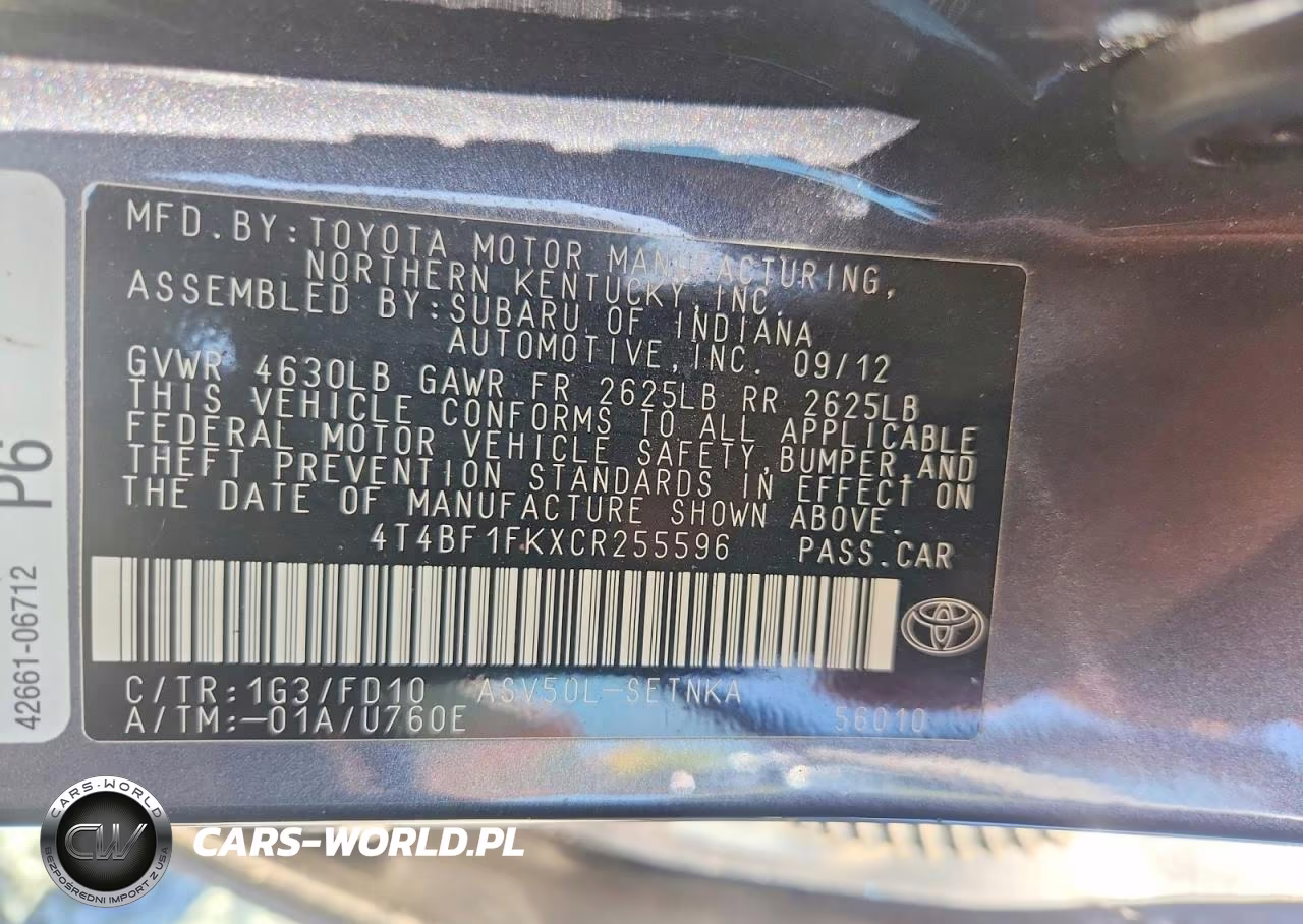 2012 Toyota Camry Le VIN:4T4BF1FKXCR255596 - 12