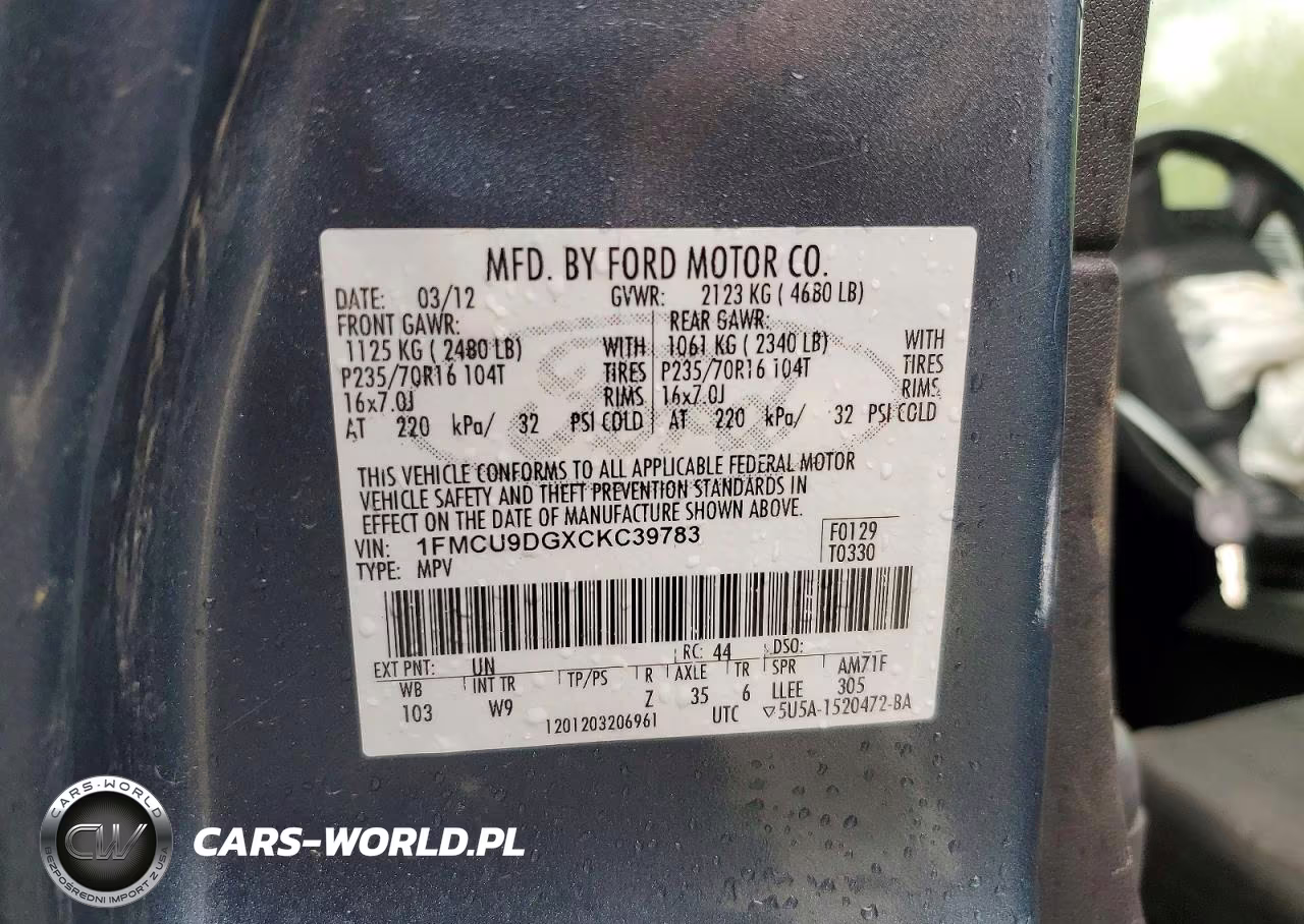2012 Ford Escape Xlt VIN:1FMCU9DGXCKC39783 - 13