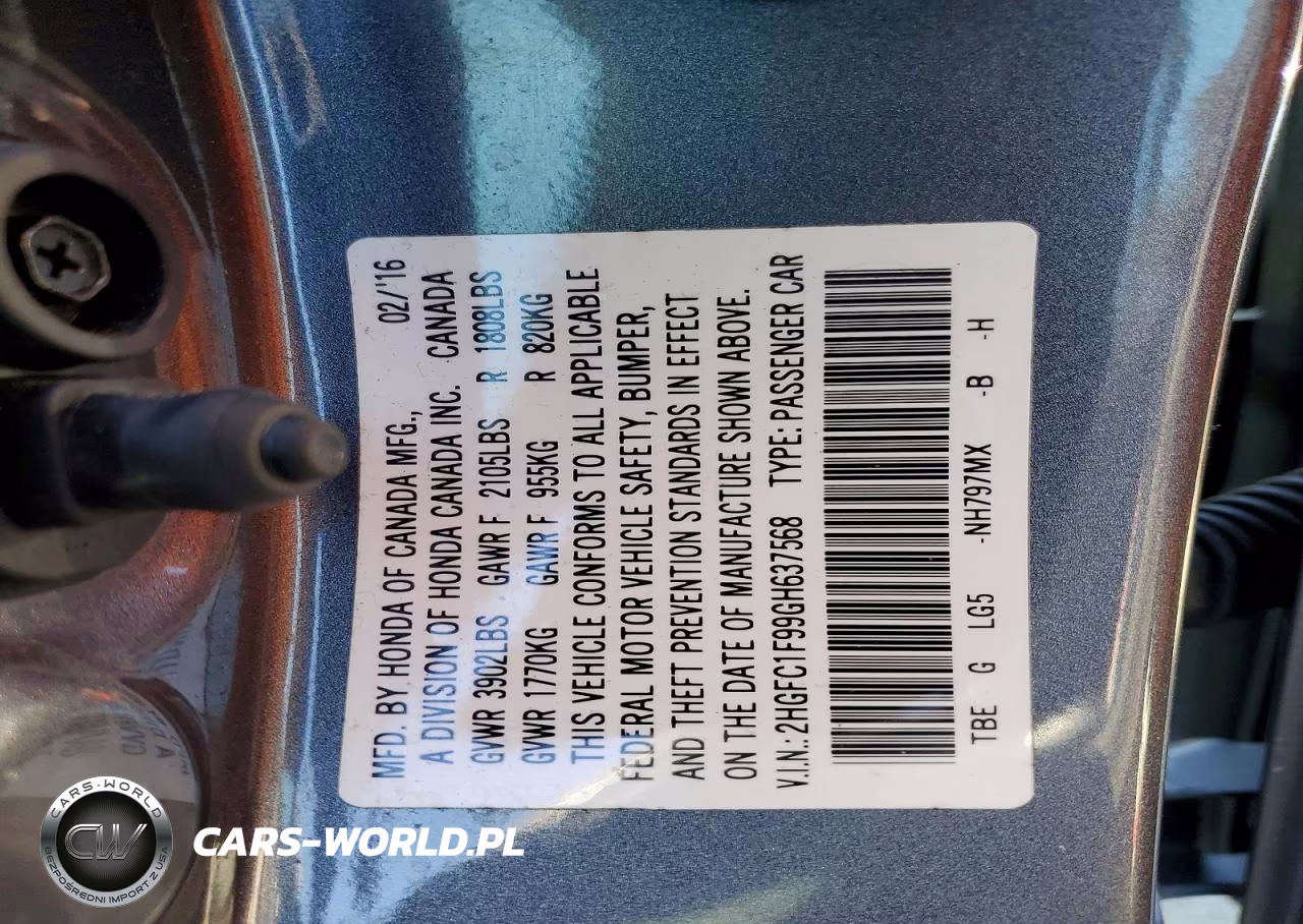 2016 Honda Civic Touring VIN:2HGFC1F99GH637568 - 12