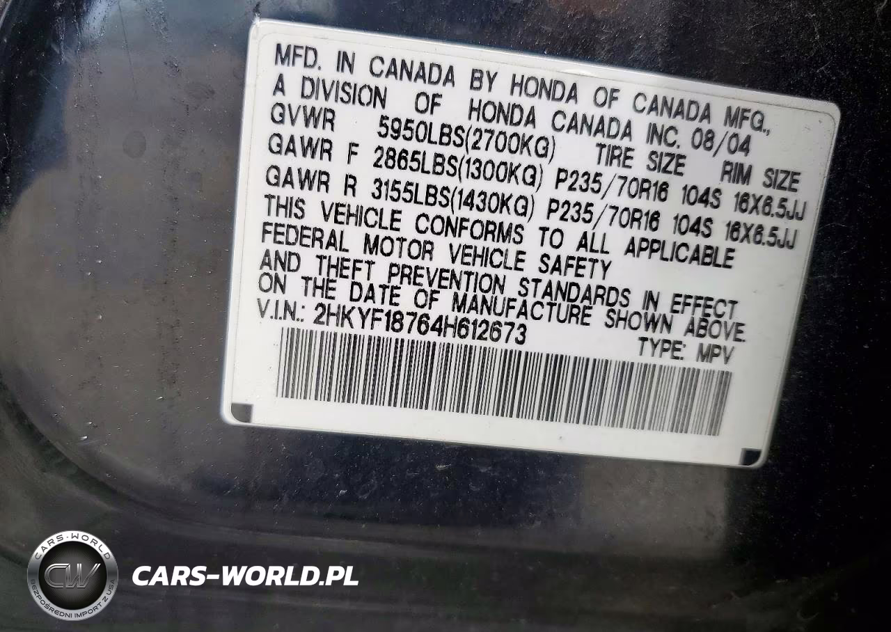 2004 Honda Pilot Exl VIN:2HKYF18764H612673 - 13