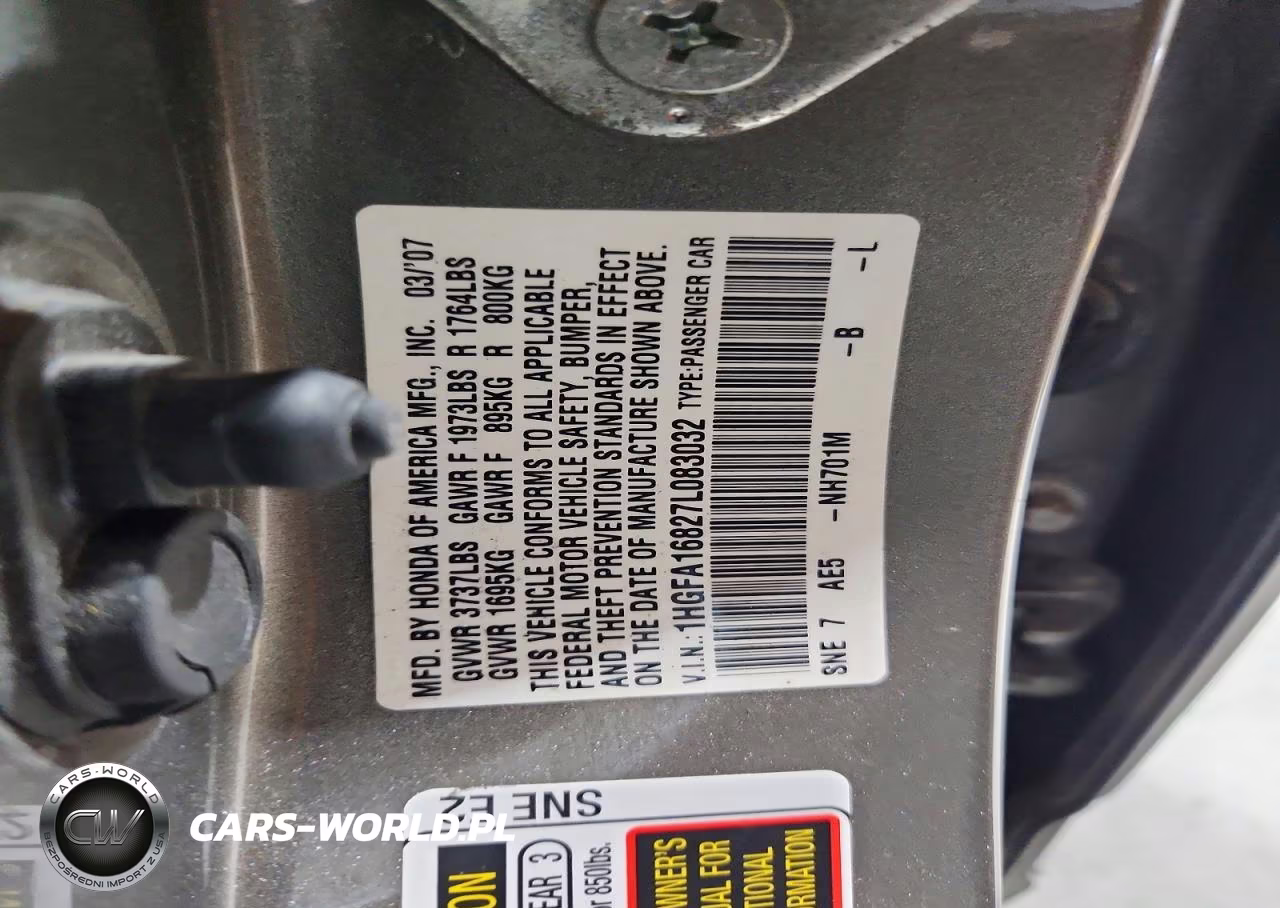 2007 Honda Civic Ex VIN:1HGFA16827L083032 - 12