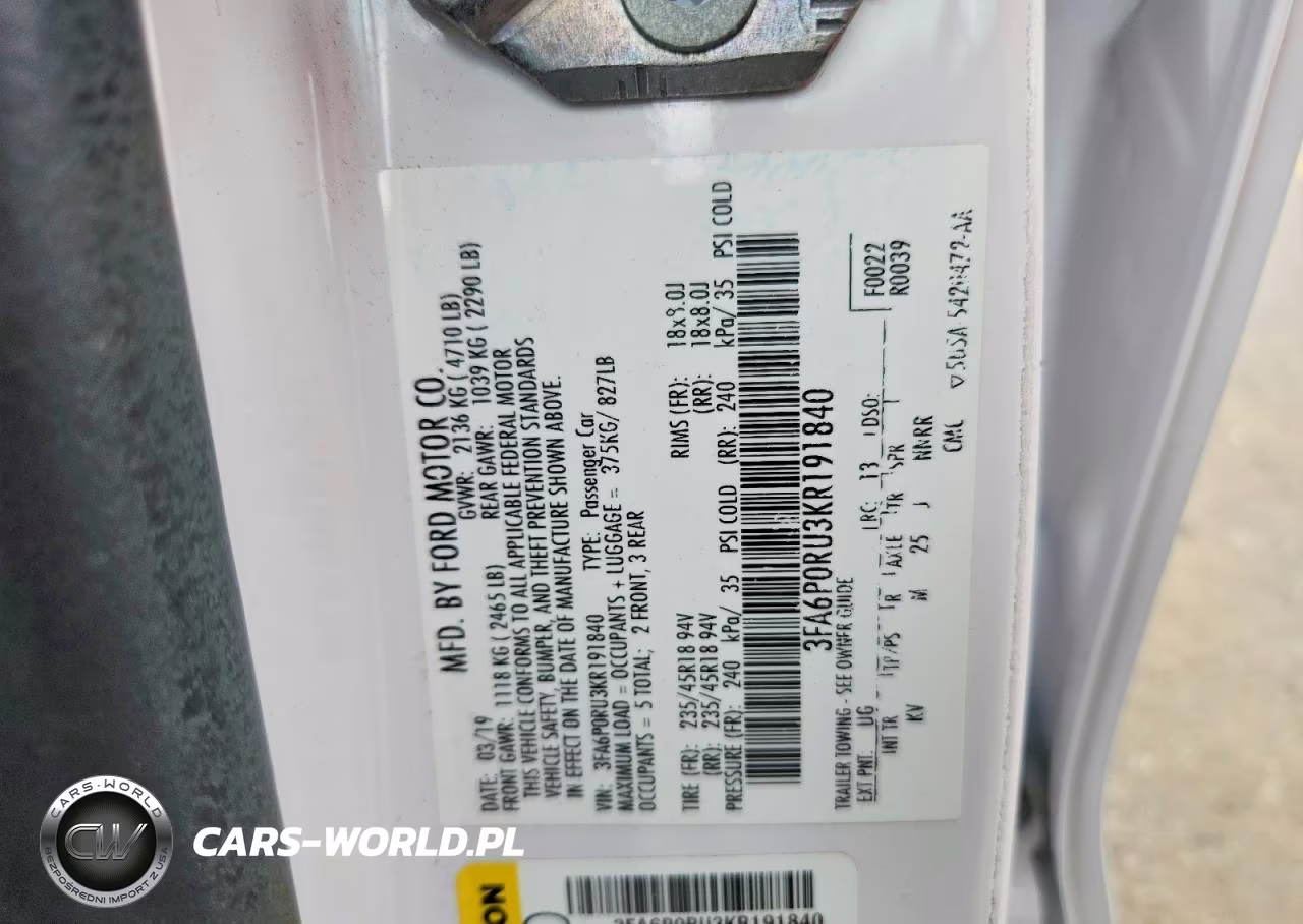 2019 Ford Fusion VIN:3FA6P0RU3KR191840 - 12