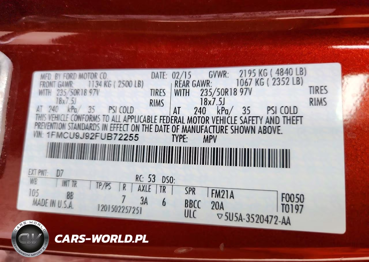 2015 Ford Escape Titanium VIN:1FMCU9J92FUB72255 - 12