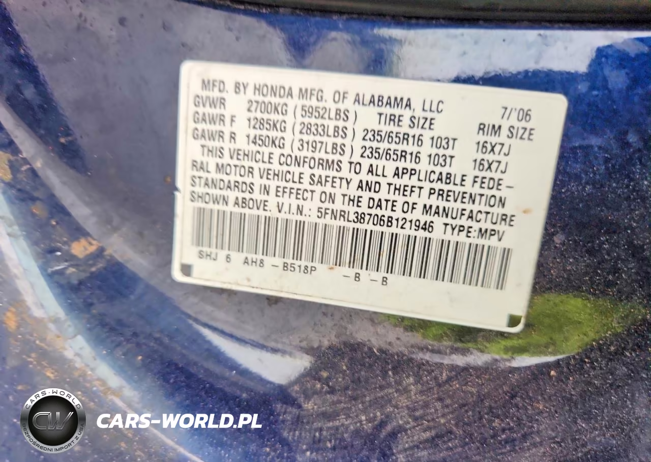 2006 Honda Odyssey Exl VIN:5FNRL38706B121946 - 13