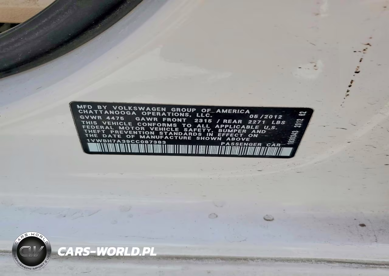 2012 Volkswagen Passat Se VIN:1VWBH7A39CC087383 - 13