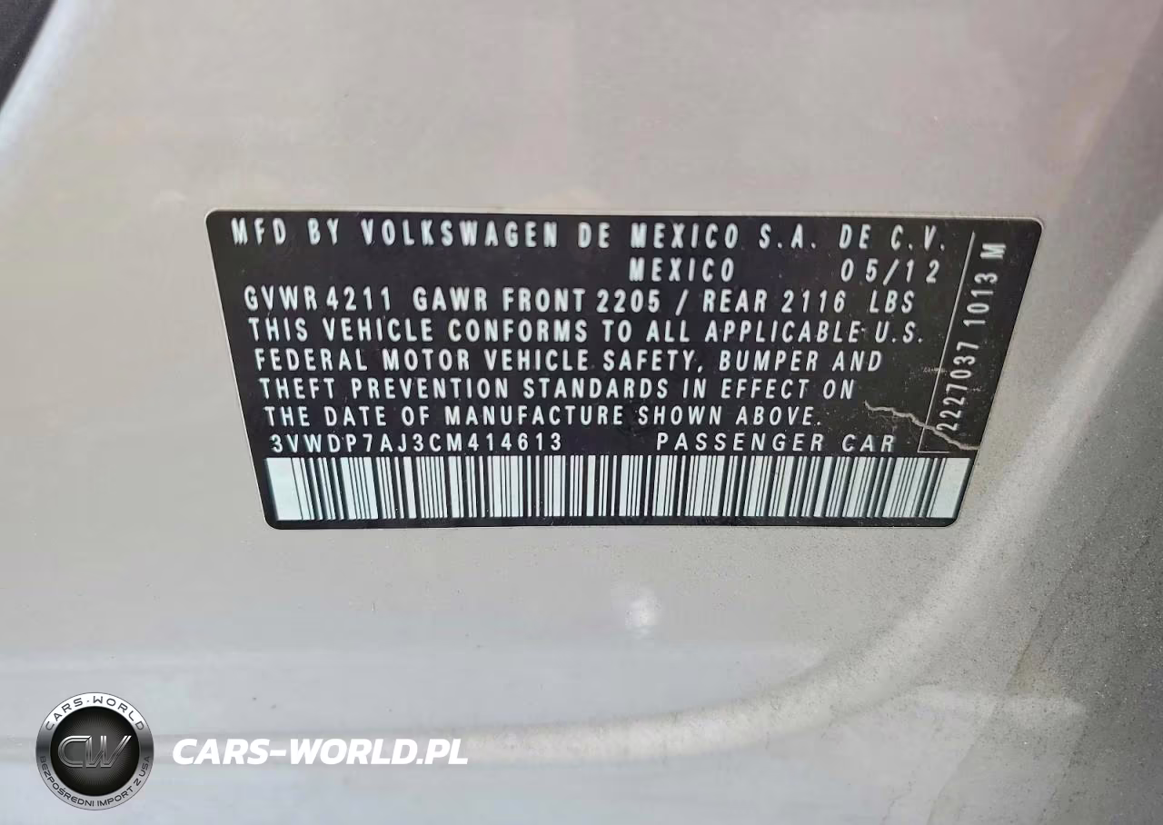 2012 Volkswagen Jetta Se VIN:3VWDP7AJ3CM414613 - 12