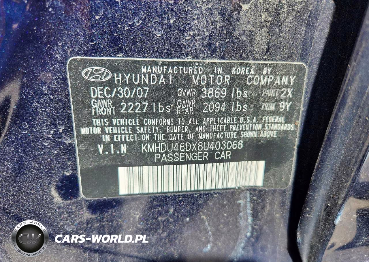 2008 Hyundai Elantra Gls VIN:KMHDU46DX8U403068 - 12