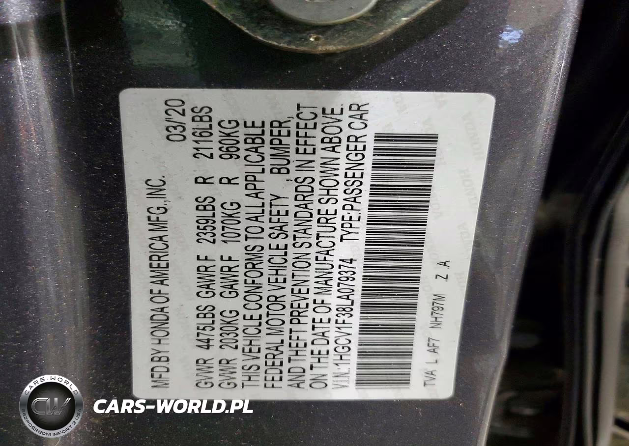 2020 Honda Accord Sport VIN:1HGCV1F38LA079374 - 13