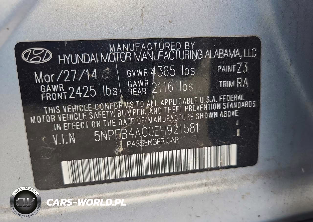 2014 Hyundai Sonata Gls VIN:5NPEB4AC0EH921581 - 12
