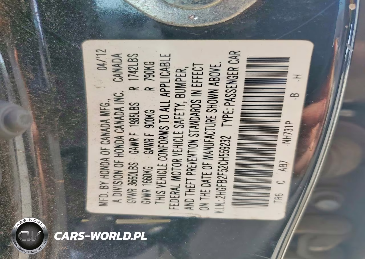 2012 Honda Civic Lx VIN:2HGFB2F52CH559232 - 12