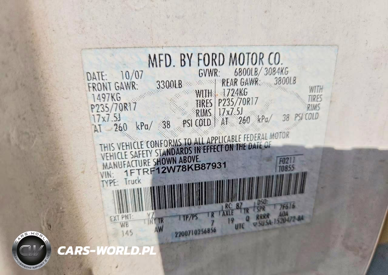 2008 Ford F150 VIN:1FTRF12W78KB87931 - 12