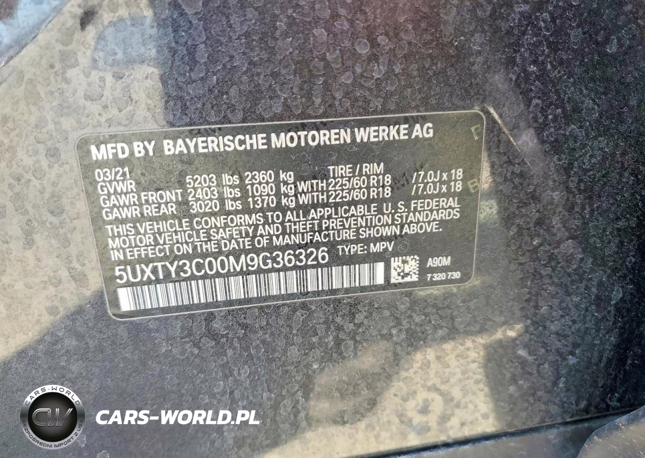 2021 BMW X3 Sdrive30I VIN:5UXTY3C00M9G36326 - 12