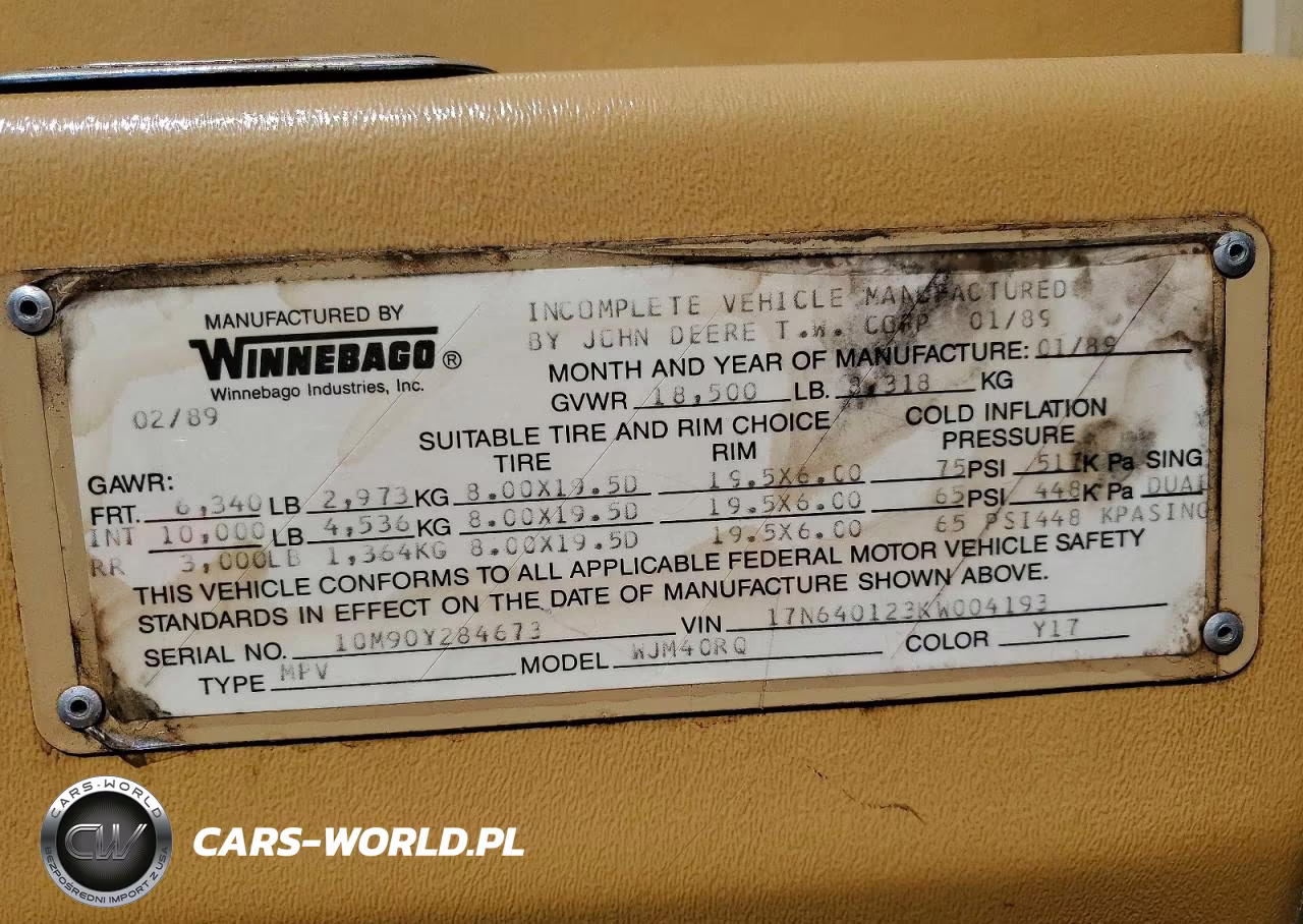 1989 Winnebago Superchief Rv VIN:17N640123KW004193 - 10