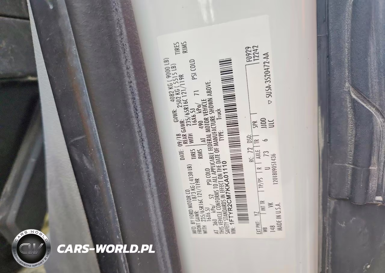 2019 Ford Transit T-250 VIN:1FTYR2CM7KKA01110 - 12