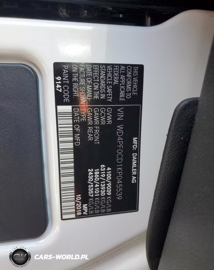2019 Mercedes-Benz Sprinter 2500 VIN:WD4PF0CD1KP045539 - 10