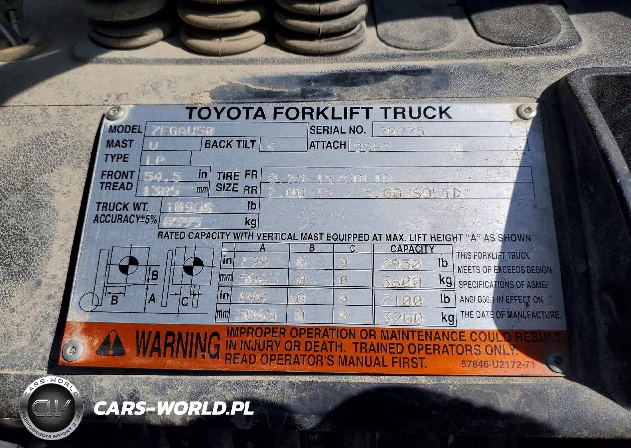 2009 Toyota 7Fgau50 Forklift VIN:00000000000070275 - 10