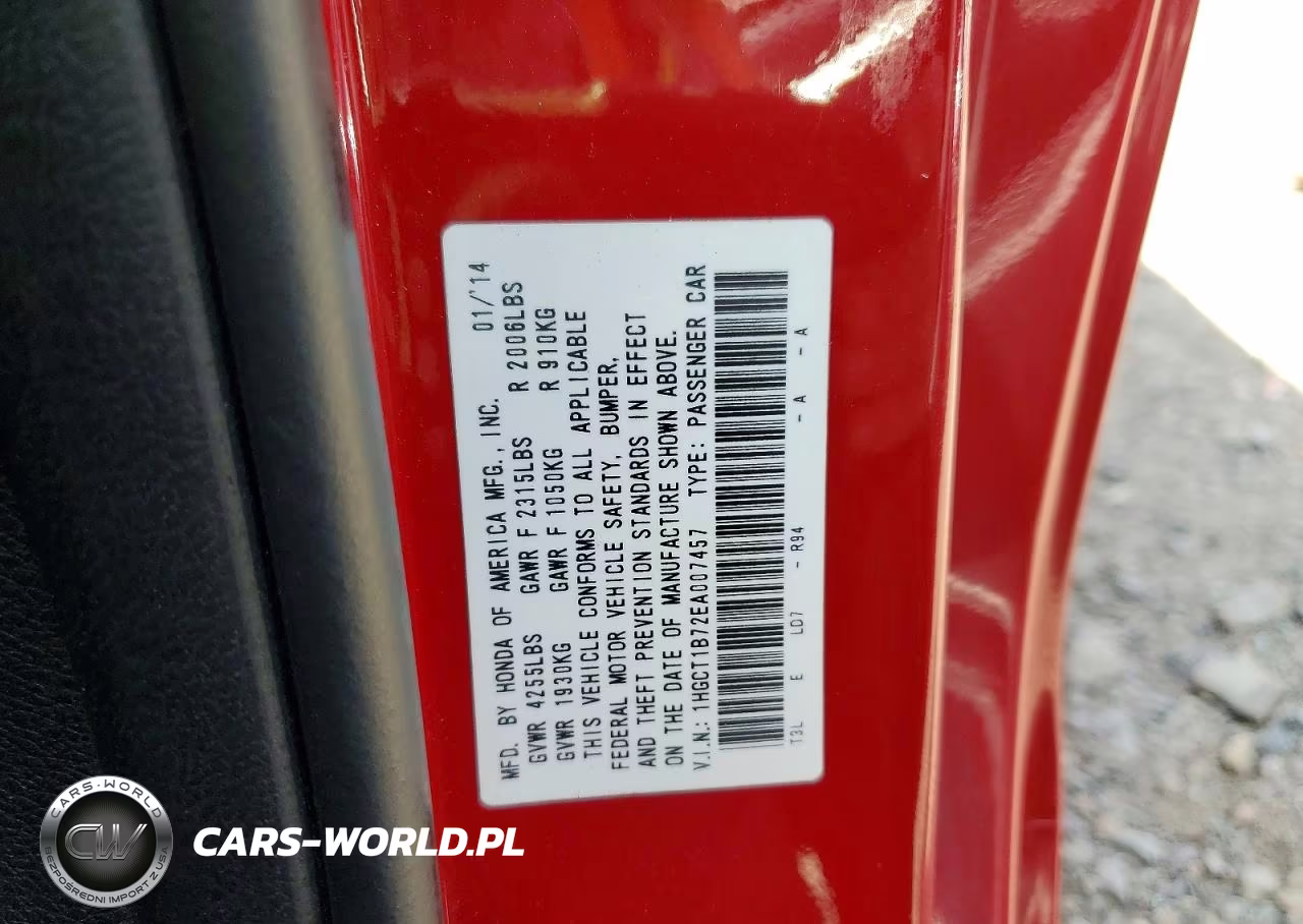 2014 Honda Accord Ex VIN:1HGCT1B72EA007457 - 12