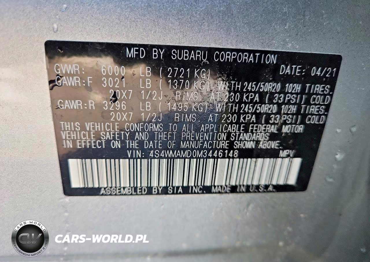 2021 Subaru Ascent Limited VIN:4S4WMAMD0M3446148 - 13