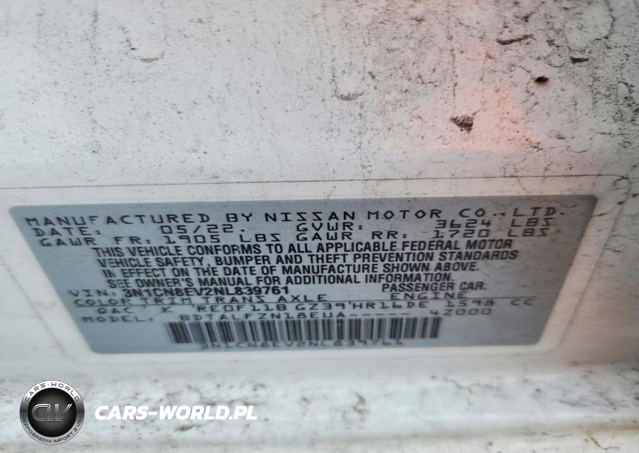 2022 Nissan Versa Sv VIN:3N1CN8EV2NL839761 - 12