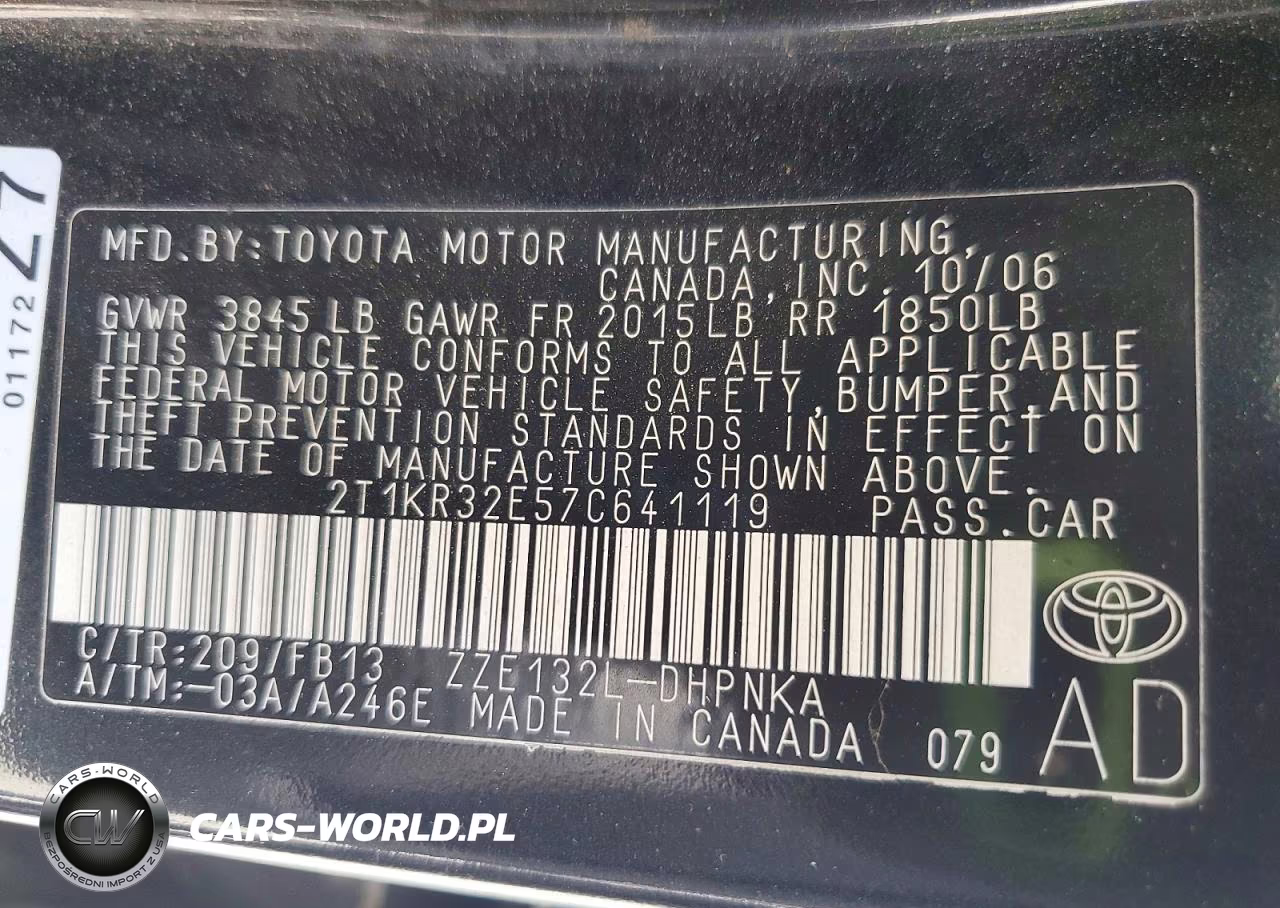 2007 Toyota Corolla Matrix Xr VIN:2T1KR32E57C641119 - 12