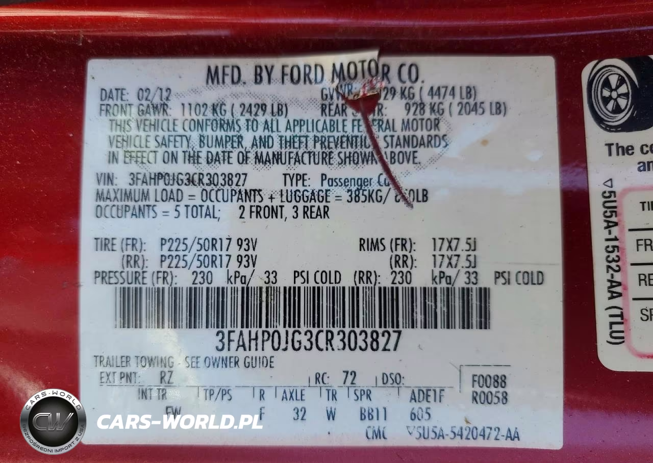 2012 Ford Fusion Sel VIN:3FAHP0JG3CR303827 - 12