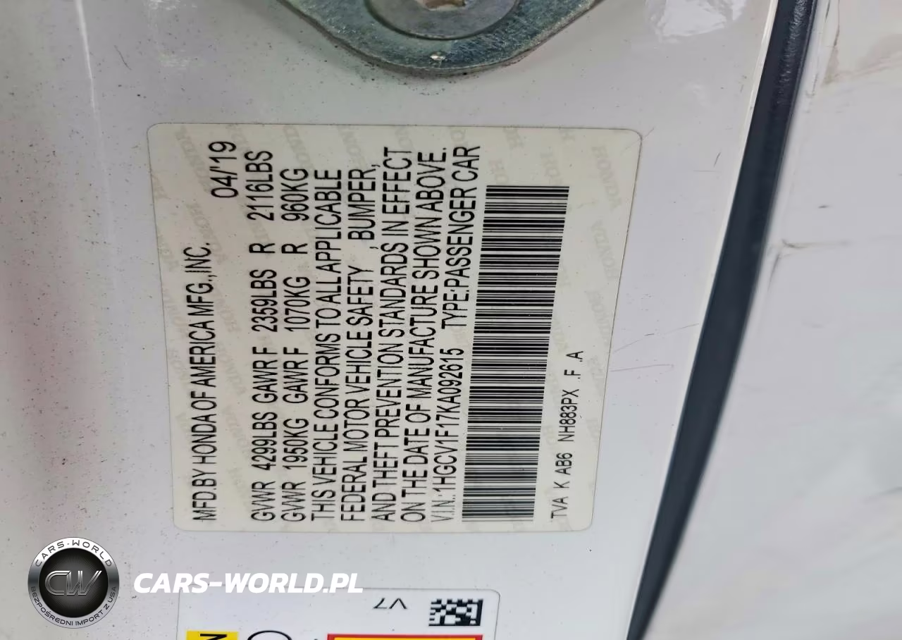 2019 Honda Accord Lx VIN:1HGCV1F17KA092615 - 12