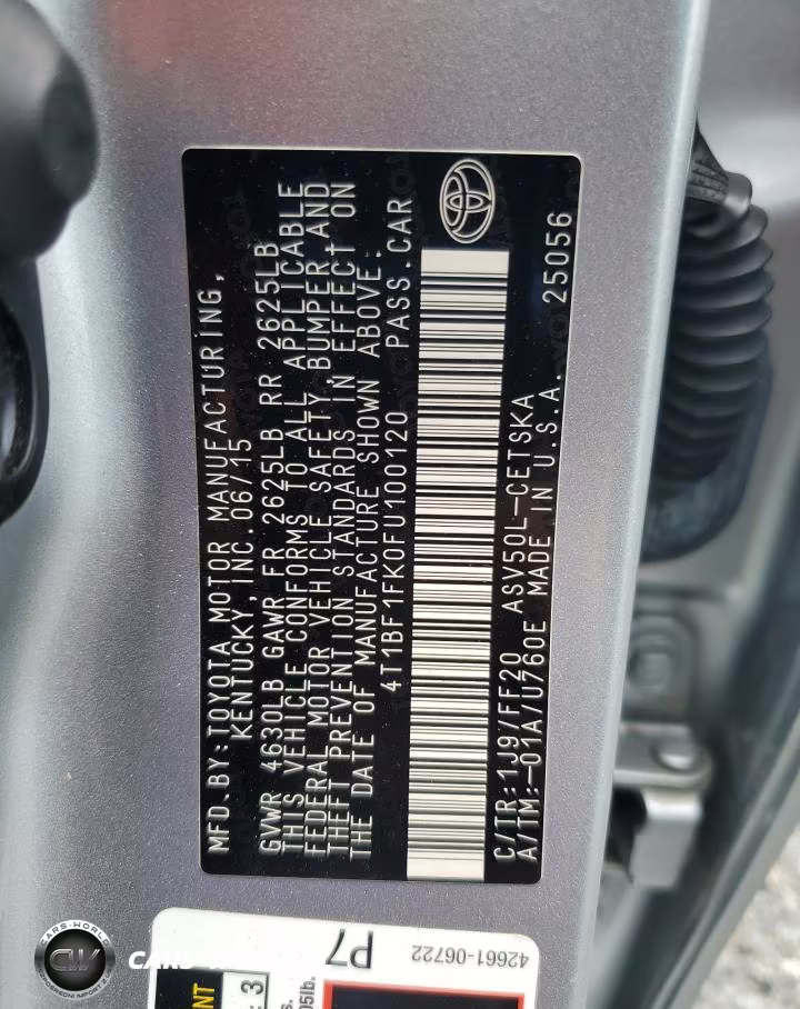 2015 Toyota Camry Se VIN:4T1BF1FK0FU100120 - 12