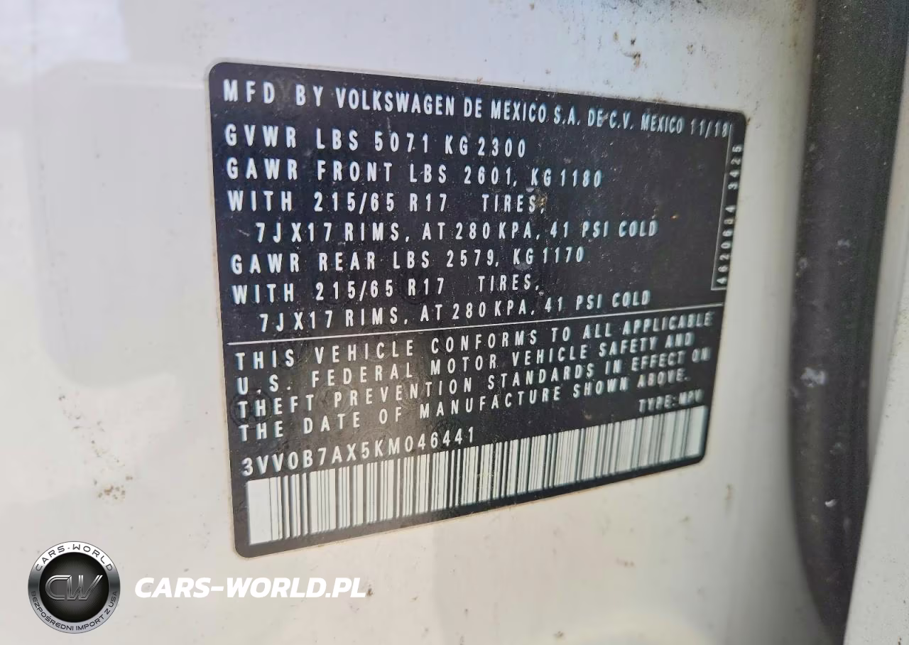2019 Volkswagen Tiguan S VIN:3VV0B7AX5KM046441 - 13