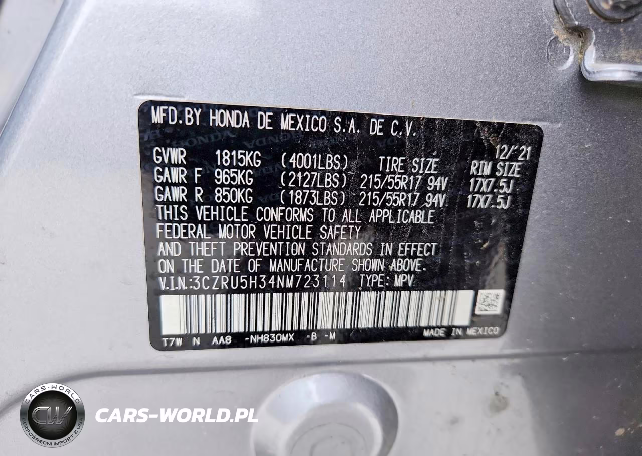 2022 Honda Hr-V Lx VIN:3CZRU5H34NM723114 - 13