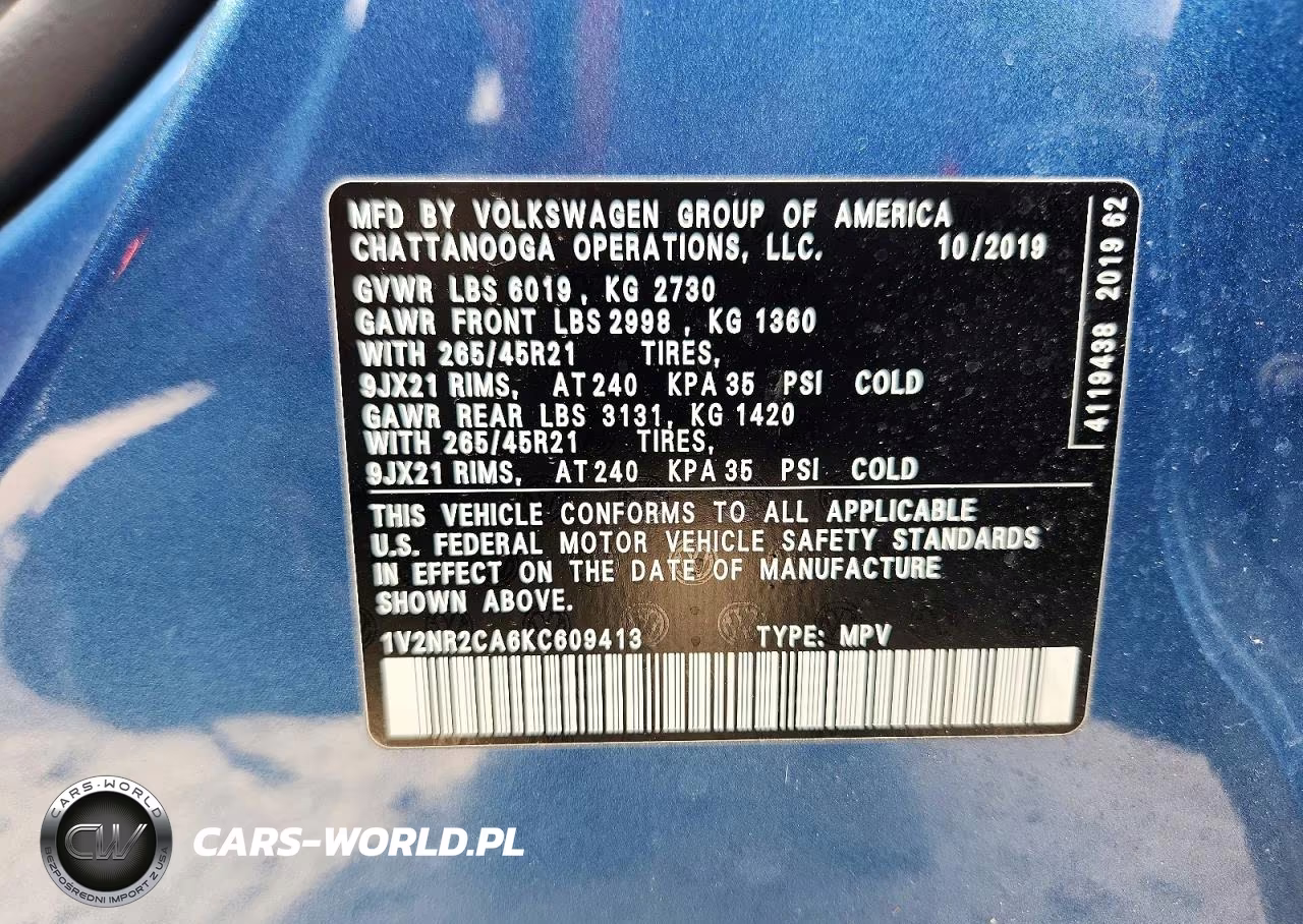 2019 Volkswagen Atlas Sel Premium VIN:1V2NR2CA6KC609413 - 13
