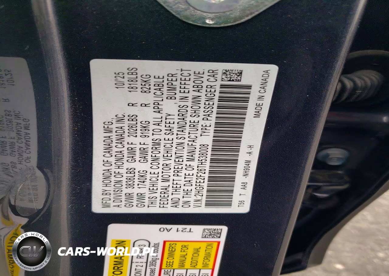 2026 Honda Civic Lx VIN:2HGFE2F26TH538008 - 12