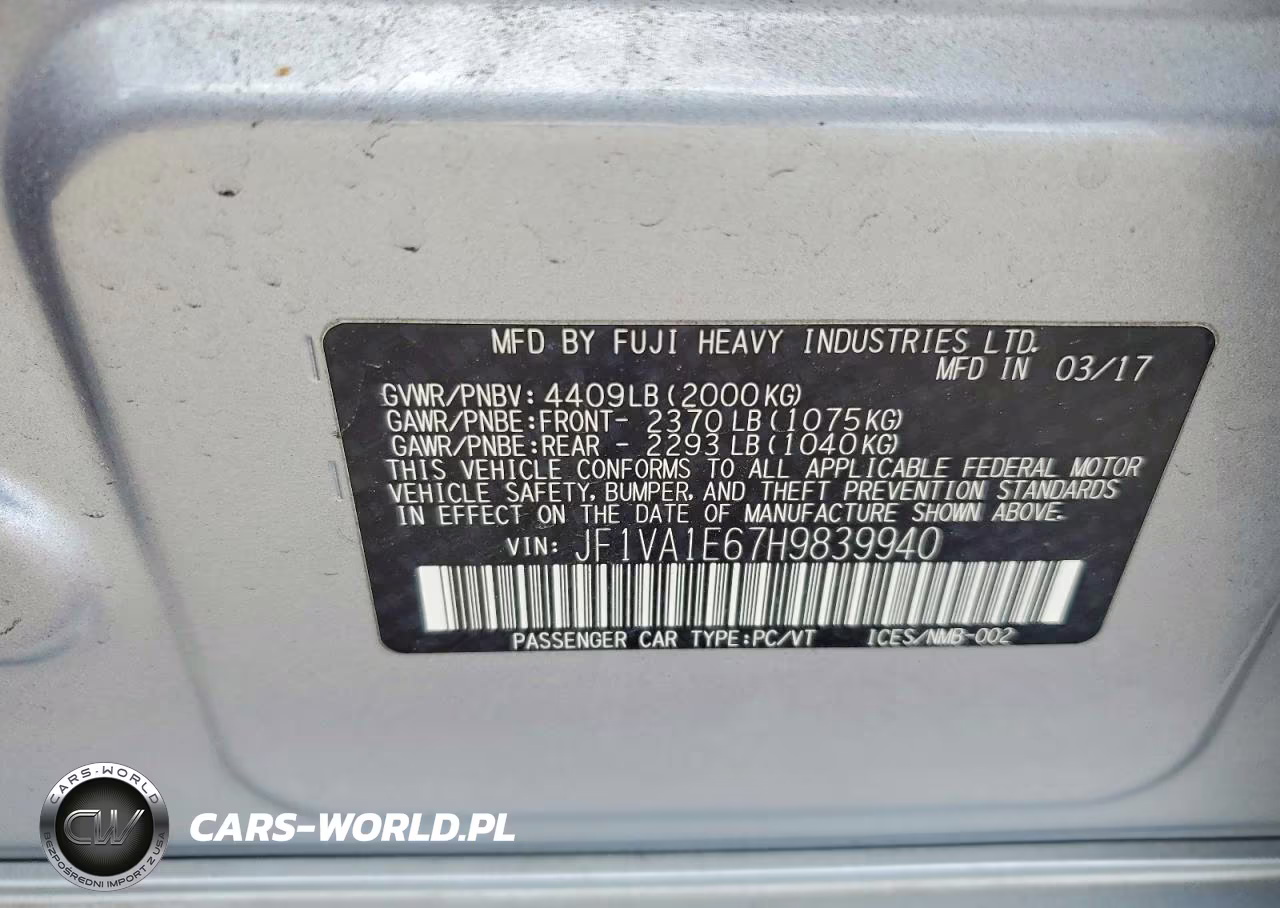 2017 Subaru Wrx Premium VIN:JF1VA1E67H9839940 - 12