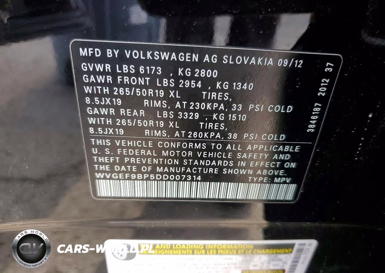 2013 Volkswagen Touareg V6 VIN:WVGEF9BP5DD007314 - 13